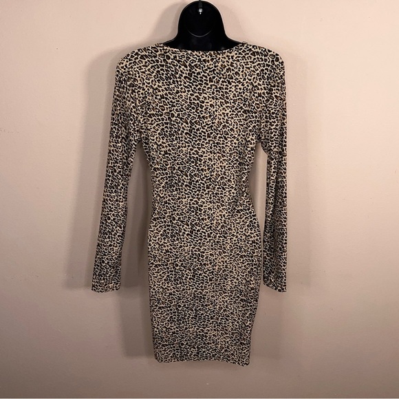 Size 8/10 Leopard Print Dress Long Sleeve Cold Shoulder Style Goth Retro Punk - Picture 4 of 13